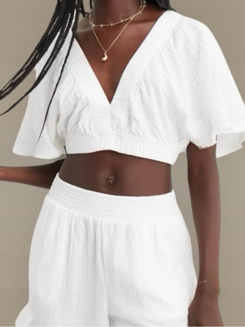 aerie White V-Neck Cropped Top